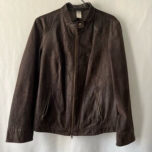 Brown Zipper Leather Lined Jacket Size Large
